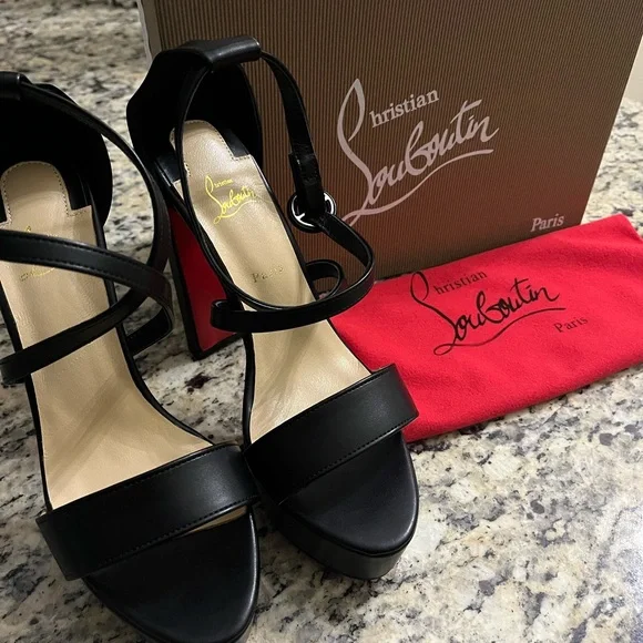 🖤 Black Strappy Heels Sandals ❤️ 39 - Picture 5 of 11